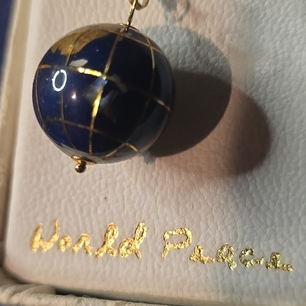 World Peace Blue and Gold Globe Pendant Vintage